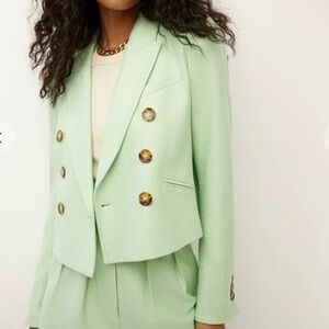 Veronica Beard Light Green Double-Breasted Blazer